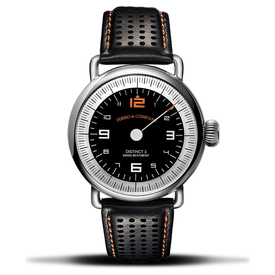 Ferro & Co. Distinct 3 Racing Quartz Steel Leather Black Orange Men’s Watch