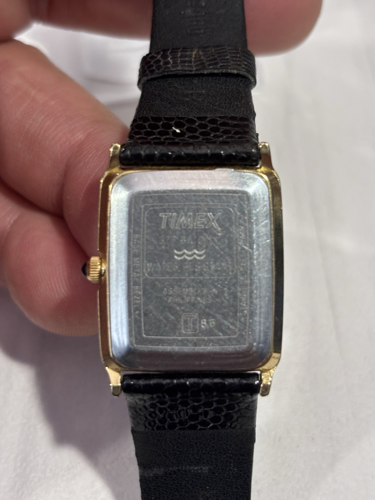 Timex Quartz Tank Black Striped Dial 26mm Gold Tone St.Steel Black Strap Vintage