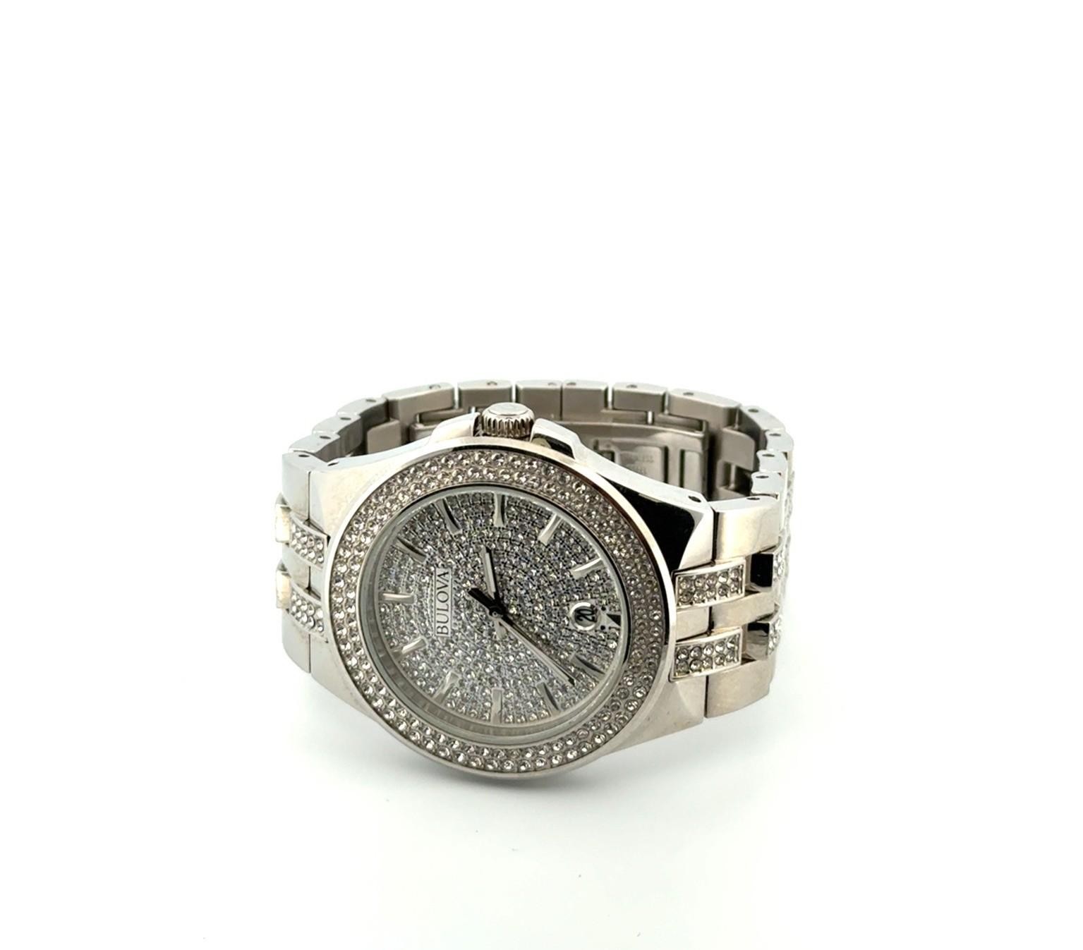 42mm Bulova Phantom 96B235 Pave Crystal Dial Quartz Stainless Steel Wristwatch