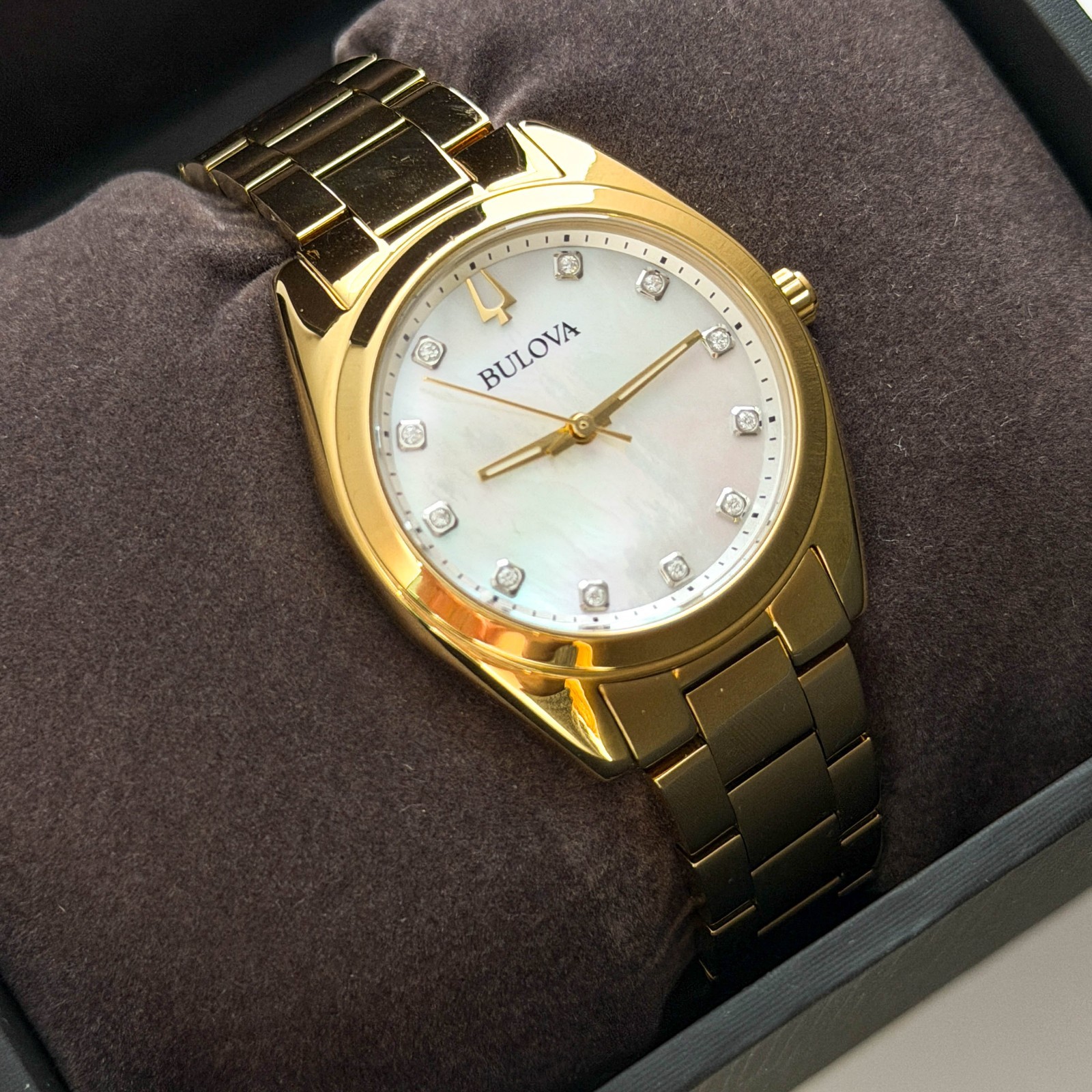 Bulova Surveyor 97P172 Mother-of-pearl Dial w Diamond Accent Ladies Watch 31mm