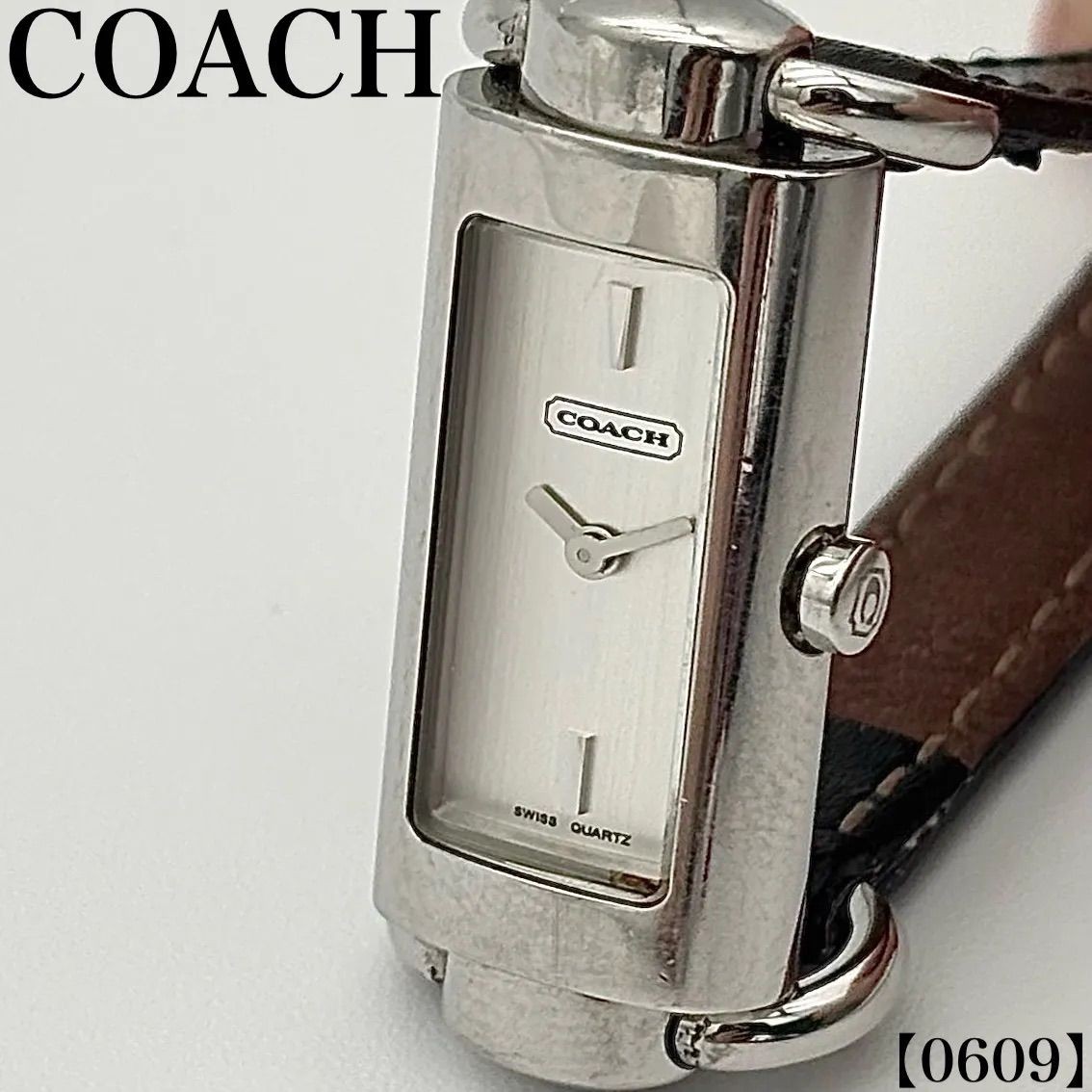 Working item COACH wristwatch for ladies Quartz 0 276 silver dial square retro v