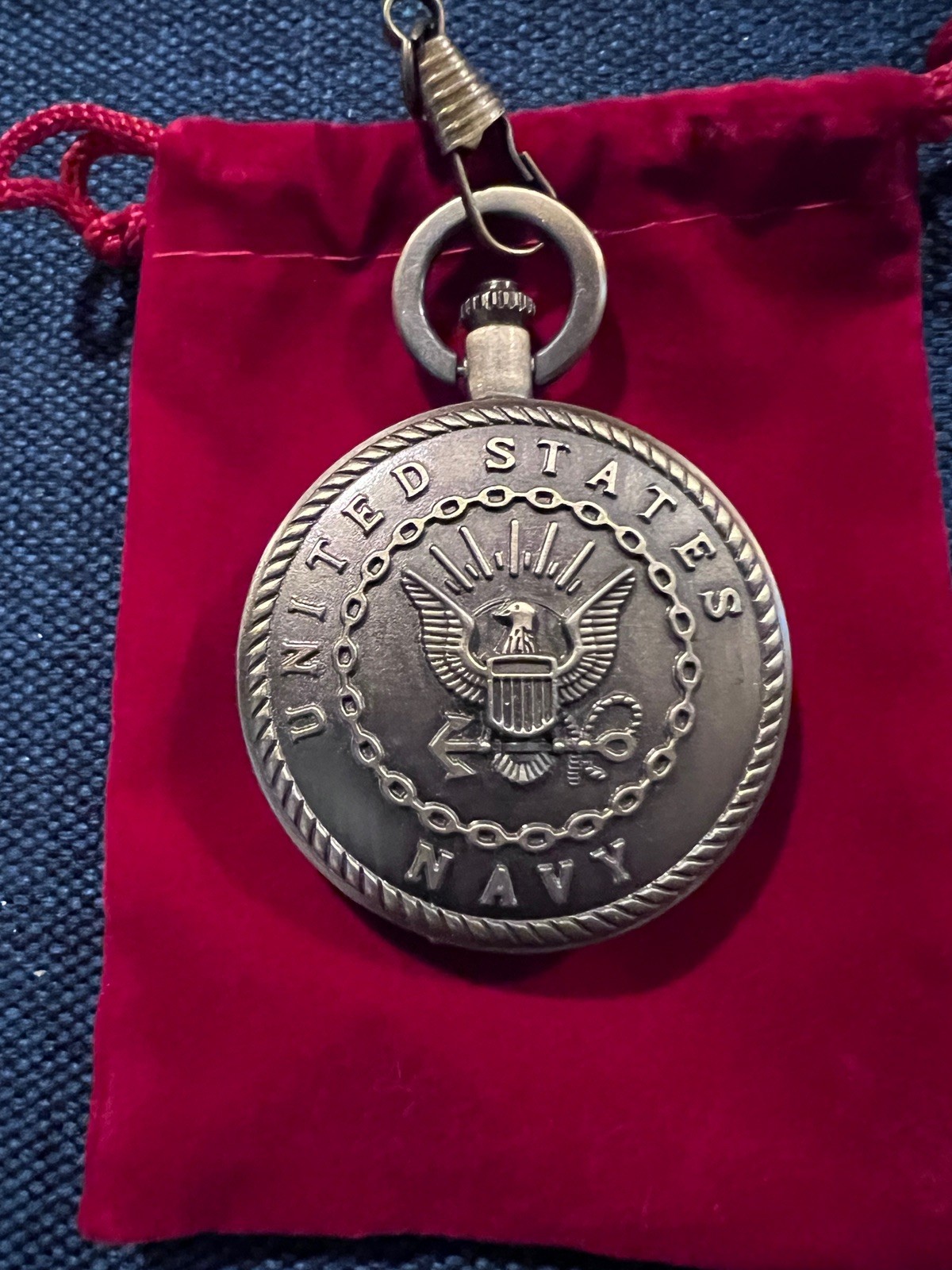 Bronze United States Navy Pattern Case Quartz Analog Pocket Watch-no battery