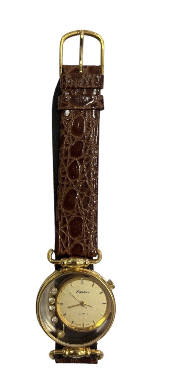 Quartz Xanadu Gold watch Leather wristband Art Deco-Floating Diamonds