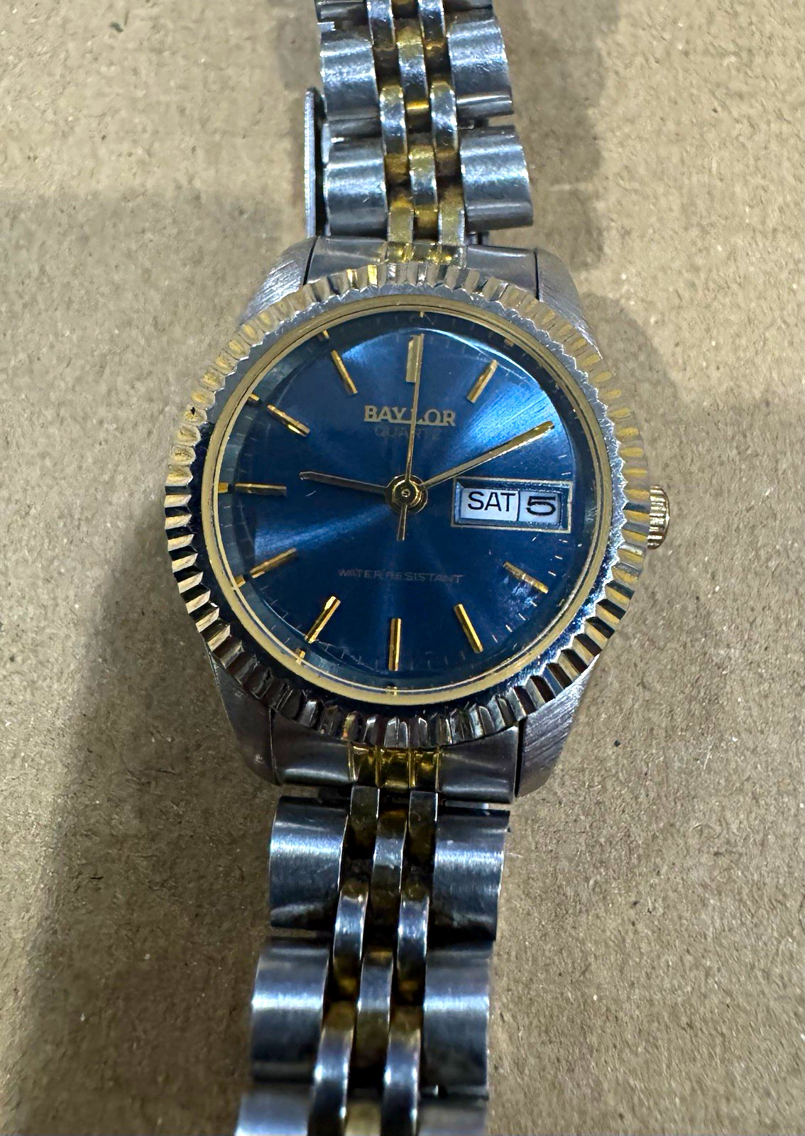 Baylor Quartz Blue Sunburst Dial Day/Date Two-Tone Bracelet 24mm case