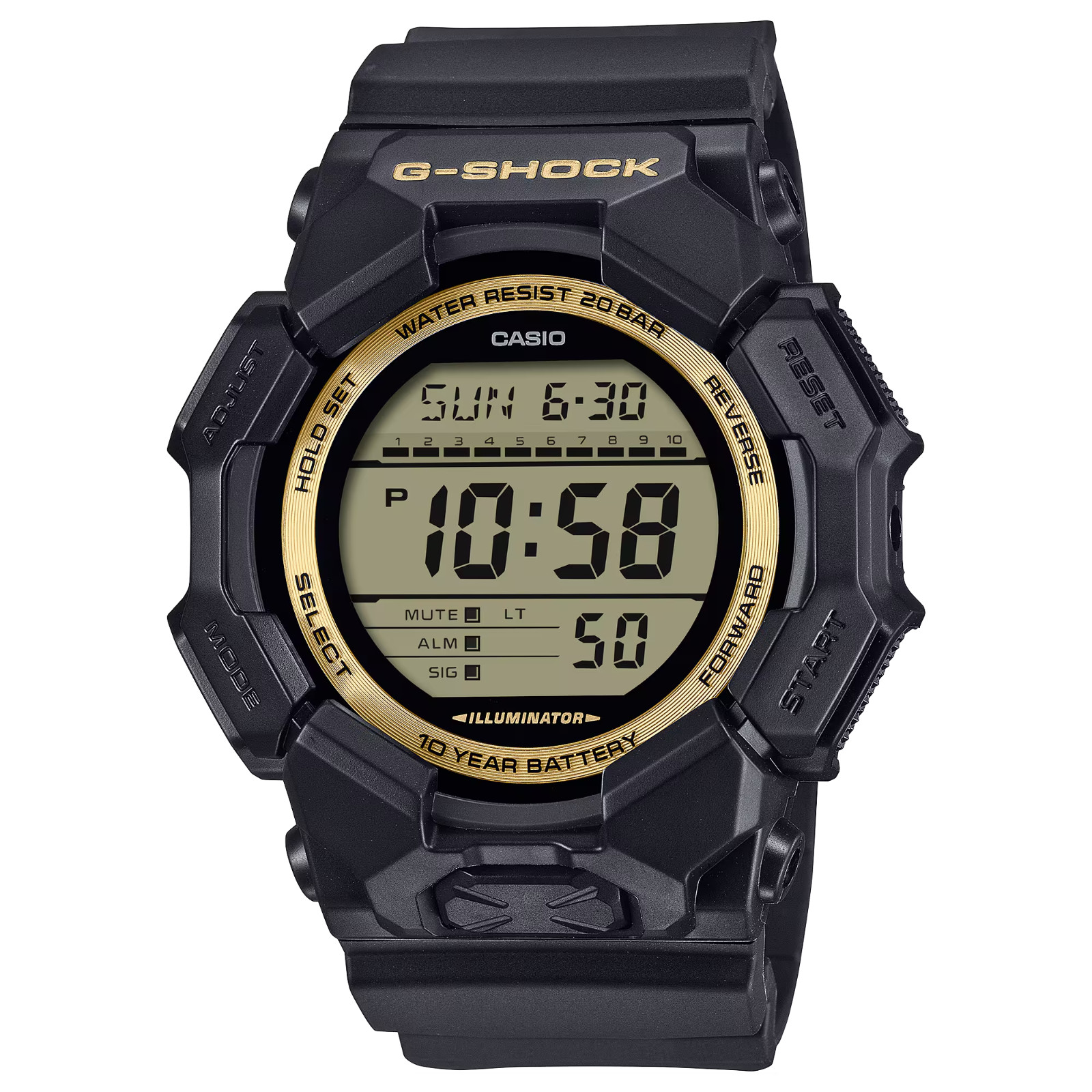 Casio G-Shock BLACK & GOLD DIGITAL Bio-Based 55mm Mens Sports Watch GD010GB-1A9
