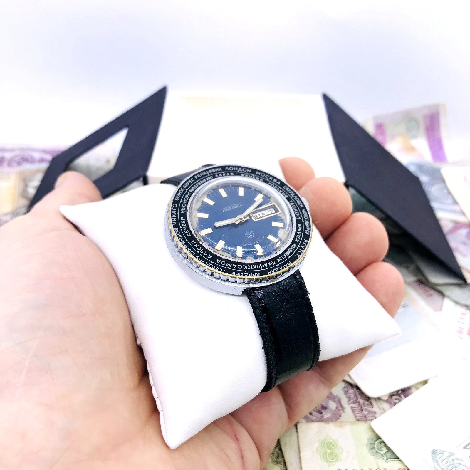 🌎 Rare Blue Mechanical Watch Raketa City Cities World Time 2628 Soviet USSR 🛠