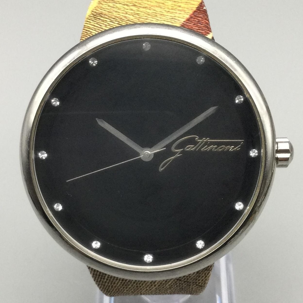 Gattinoni Virgo Womens Watch 46mm Silver Tone Black Dial Leather New Battery
