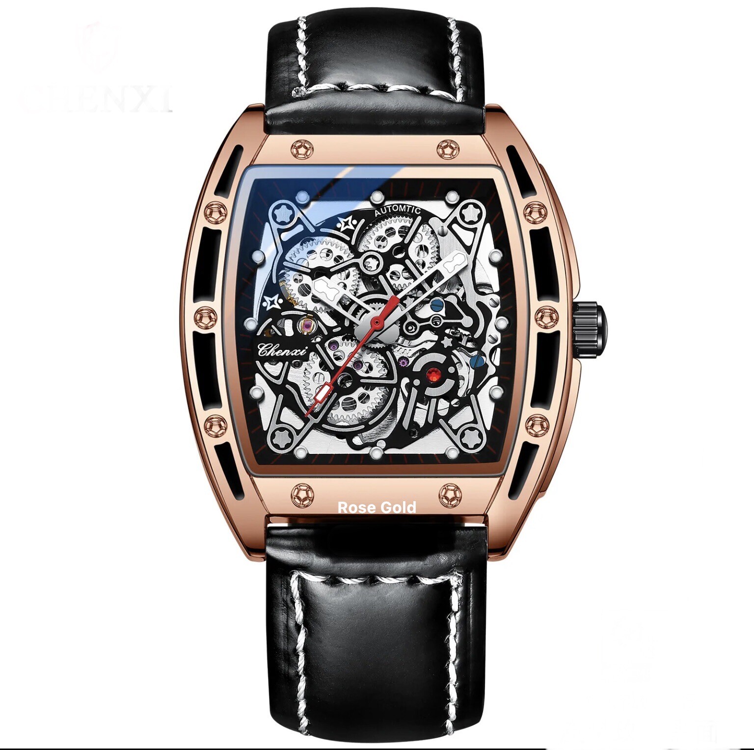 CHENXI Men’s Skeleton Automatic Mechanical Tonneau Shaped Watch Waterproof Gift