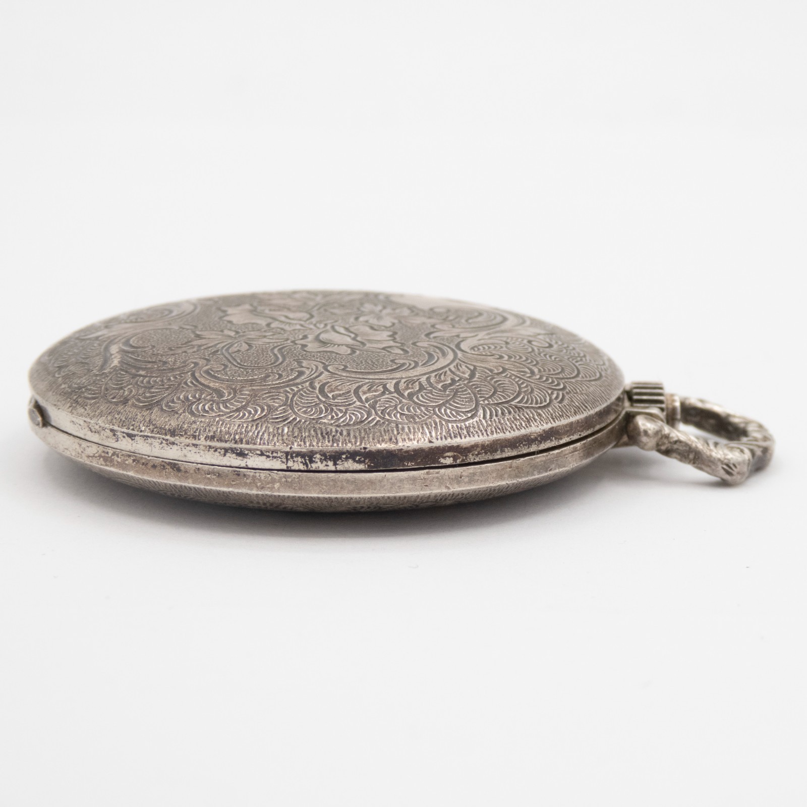 Emka 43.7 x 55.3 mm 0.835 Silver Pocket Watch with Floral Motif, Keeps Time
