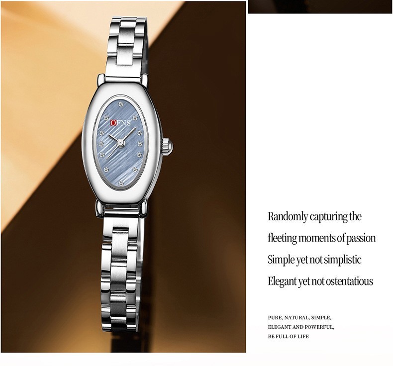 Exquisite oval diamond studded dial steel strap quartz waterproof women’s watch