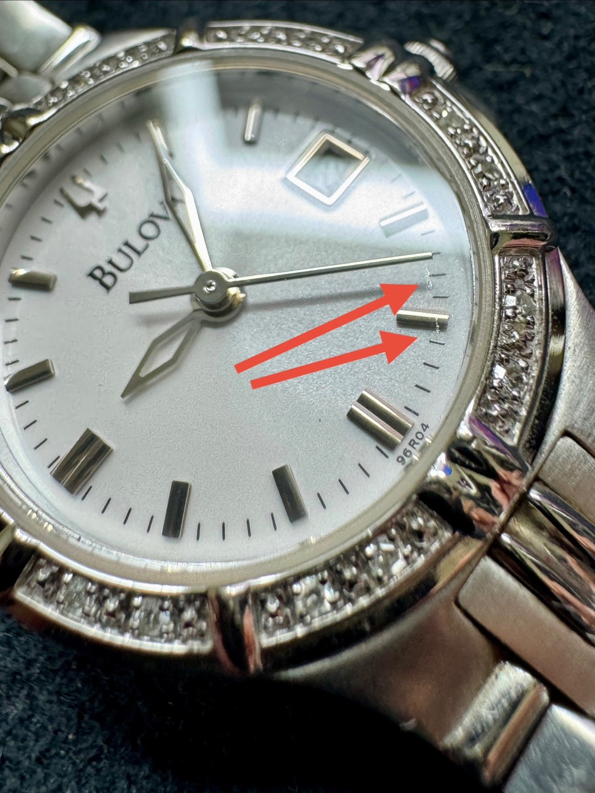 Bulova 96R04 Women’s Diamond Accent Stainless Steel Watch – White Dial 25mm