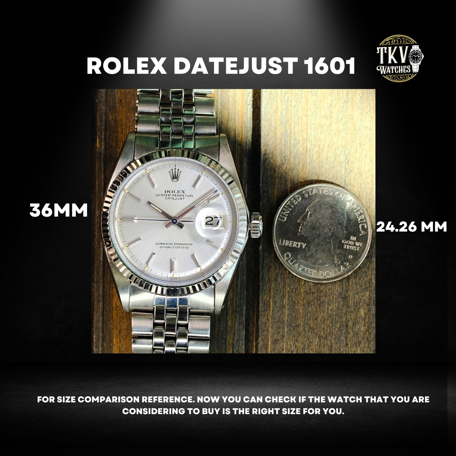 ROLEX MENS DATEJUST SS BLACK INDEX DIAL FLUTED OYSTER BAND 36MM WATCH 1601