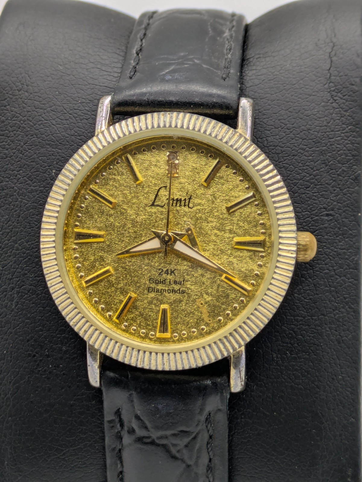 24K Gold Leaf Diamonds Limit 6871S Quartz Dial Untested Bracelet Watch 30.1mm