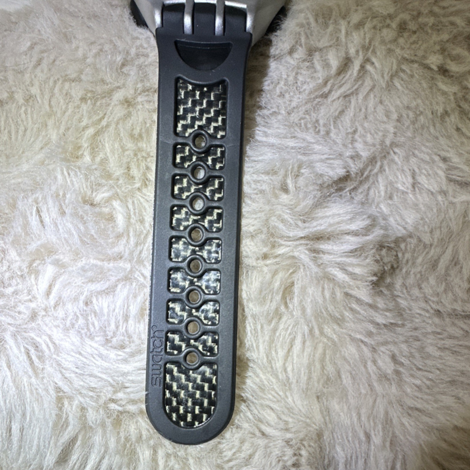 Swatch Beat Aluminium Digital Quartz Wristwatch Black Band Silver Case w/ Box