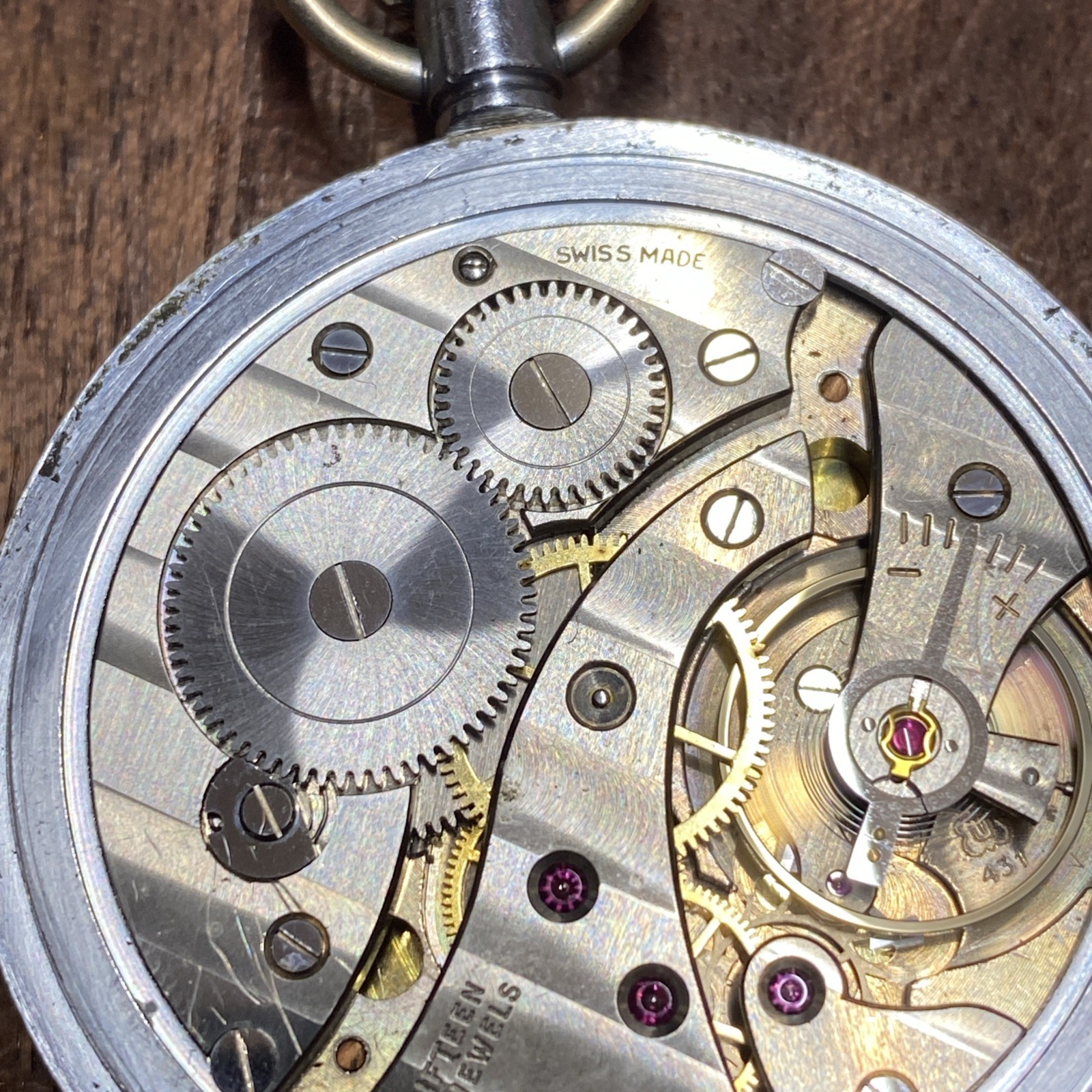 Unicorn Screw Case Front & Back 15 Jewels Pocket Watch Geneva Stripes