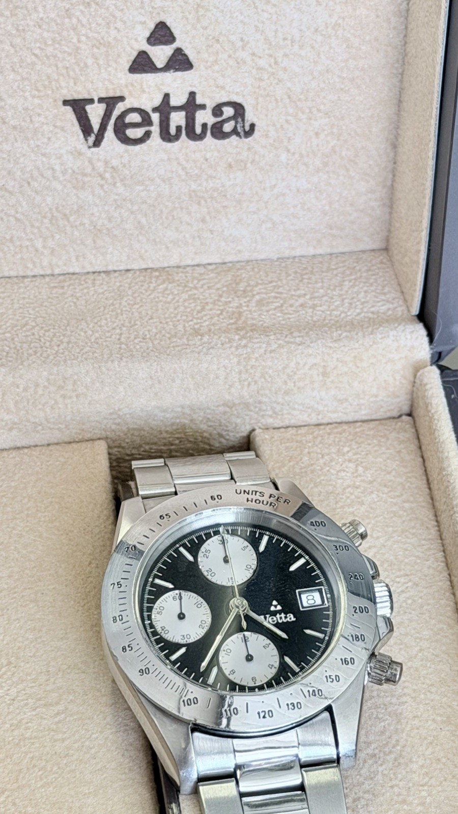Top Chronograph Automatic 40mm Black Panda Steel Swiss Made Box Original