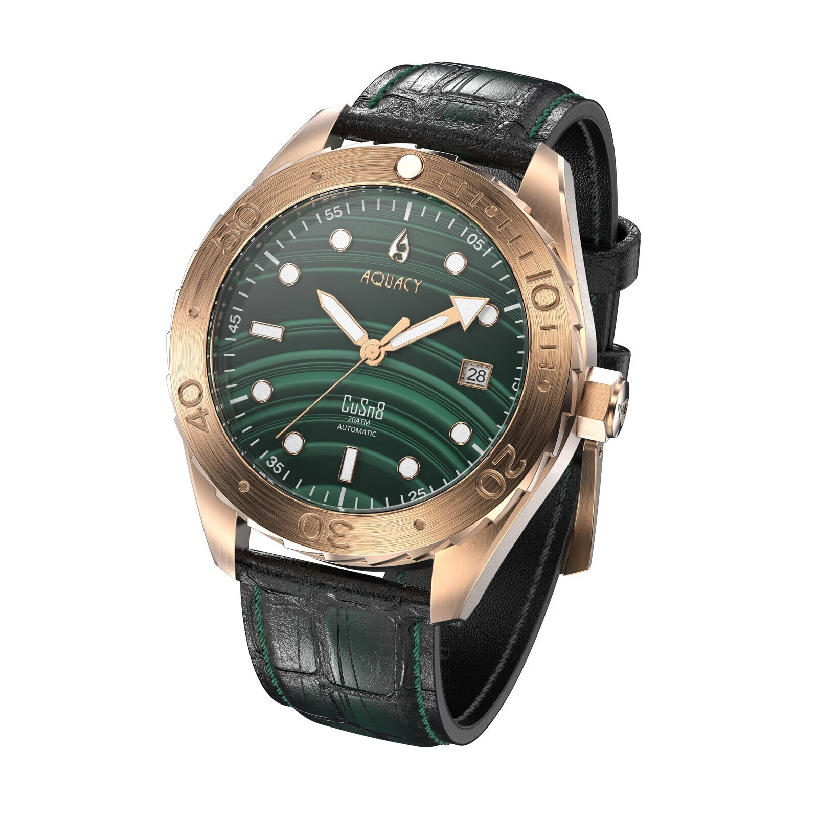 Aquacy Bronze Men’s Malachite Dial Watch Automatic 200M Miyota Movement