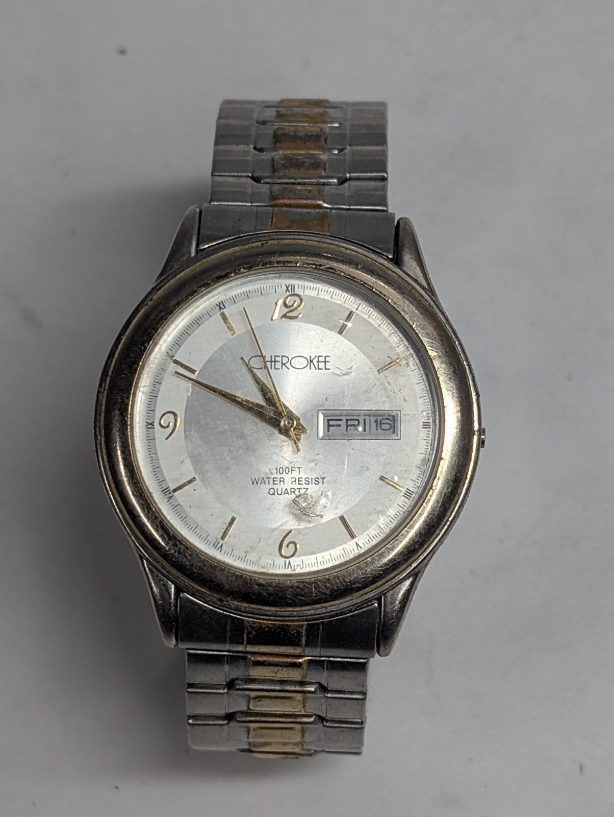 Mens Watch Cherokee Two Tone Day Date Quartz ~ PARTS/REPAIR