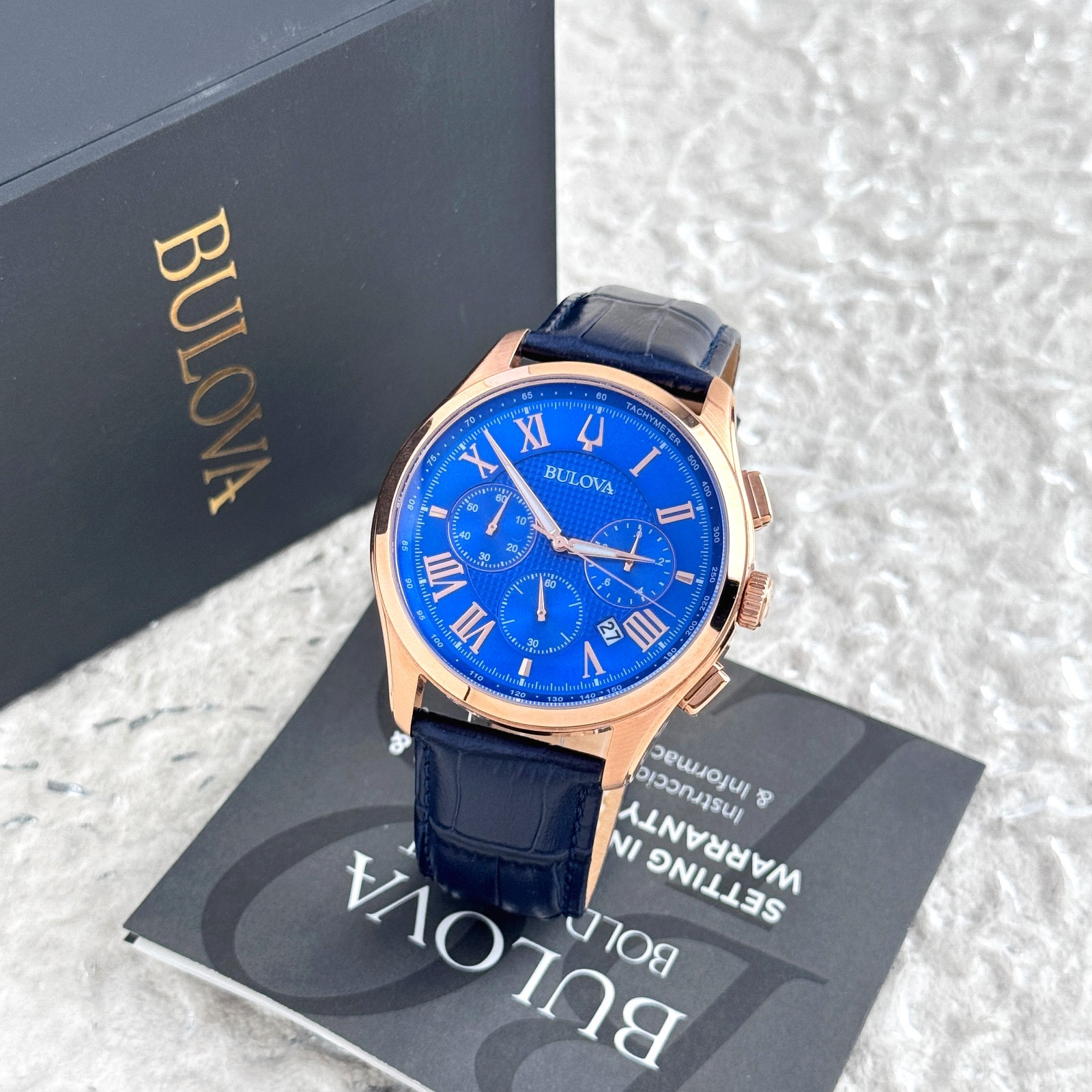 Bulova Men’s Classic Wilton 97B170 Blue Dial Quartz Chronograph Watch 46.5 mm