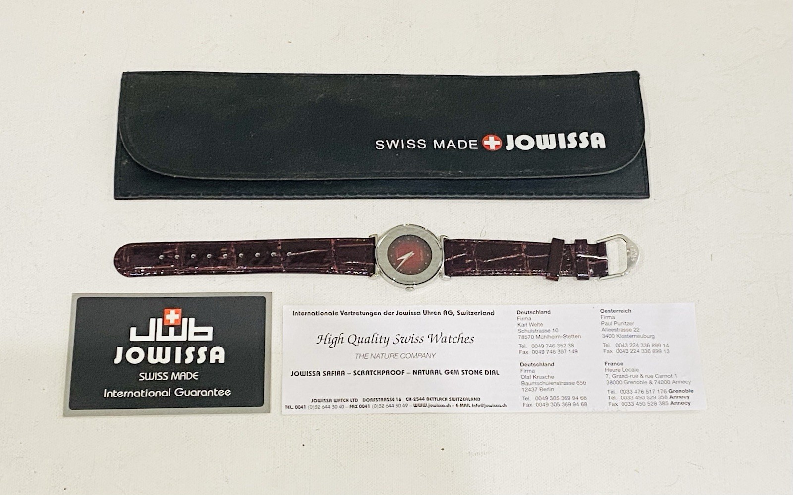 Jowissa Slim Women’s Red Swiss Made Brown Leather Band Watch