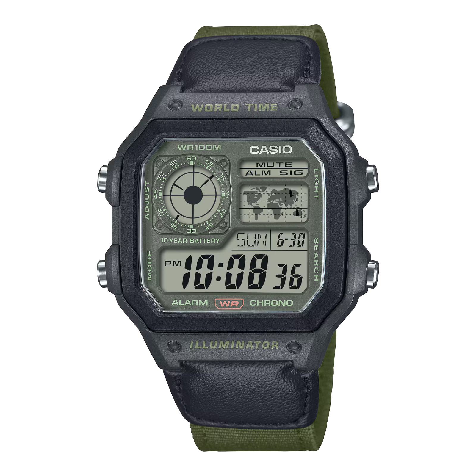 Casio AE1200WHUB-3AV, World Time Watch, Chronograph, 5 Alarms, 10 Year Battery