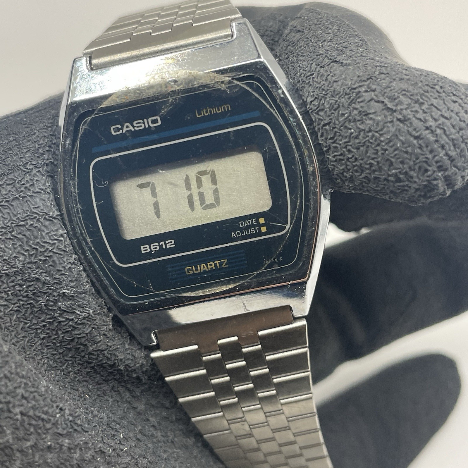 Vintage Casio B612 Digital Watch Module 350 Silver Stainless Japan Rare Works