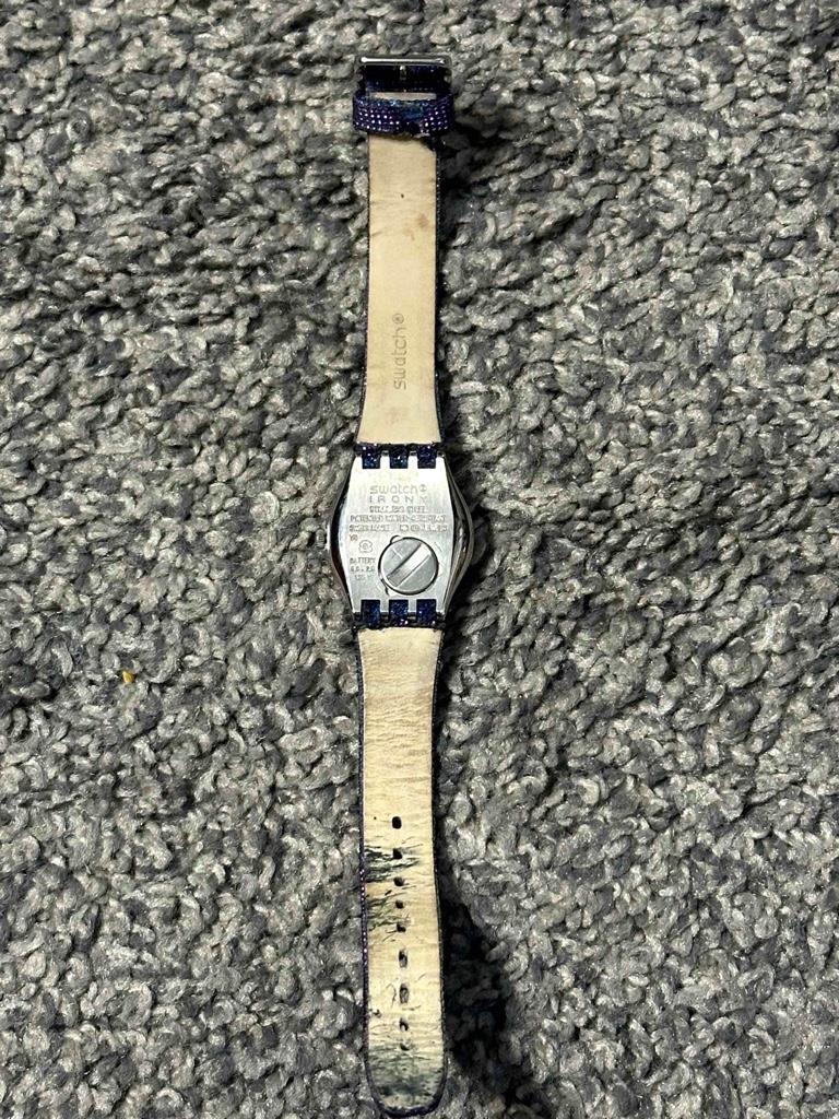 Swatch Irony Stainless Steel Case Swiss Made Watch Blue Purple Band Women Kids