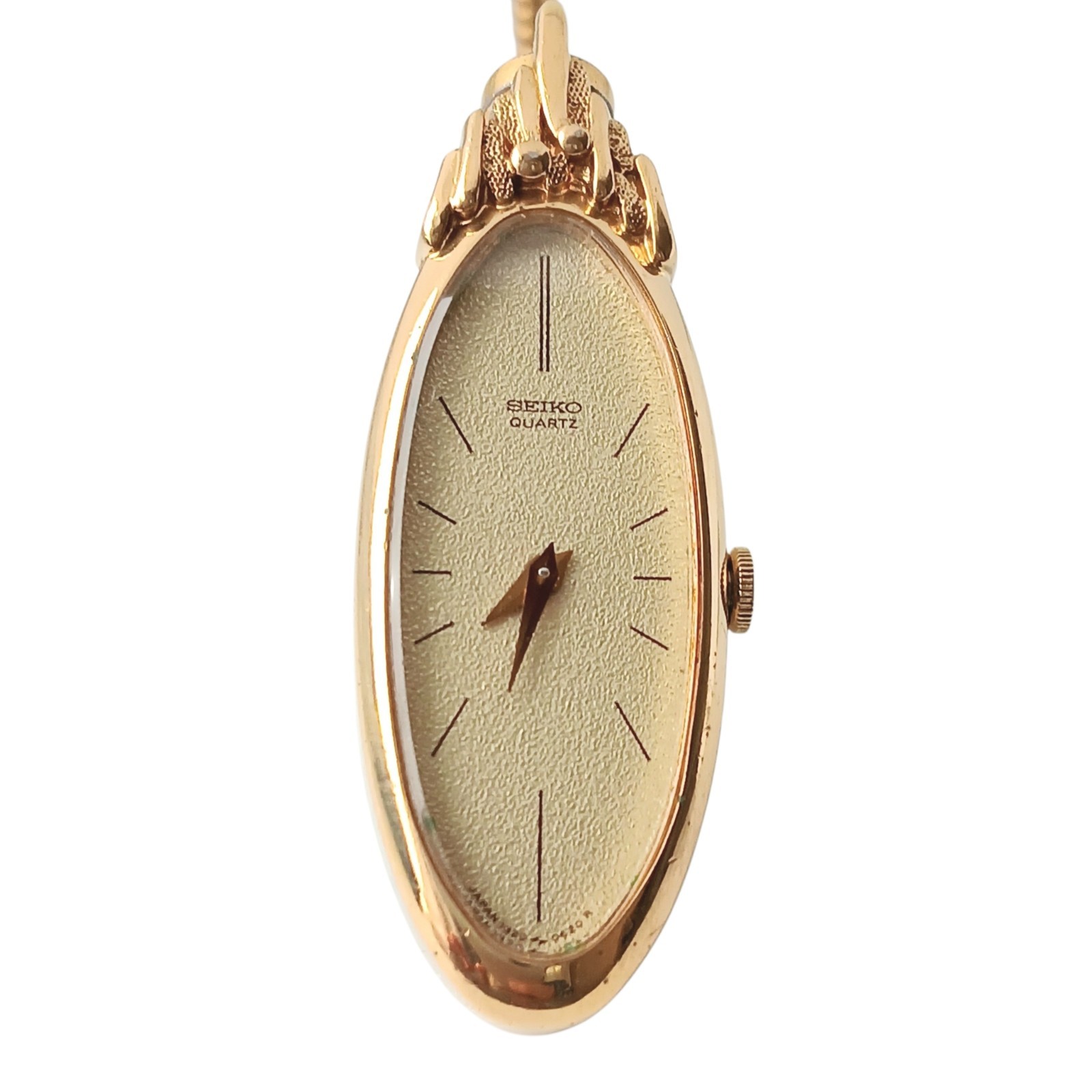 VINTAGE SEIKO POCKET WATCH QUARTZ CLIP OVAL GOLD 1820-5520 RUNNING FROM JAPAN