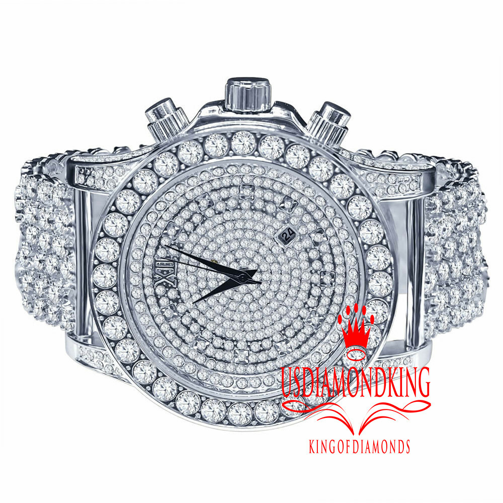 Bling Master Custom Luxury Watch White Tone Solitaire Lab Diamonds Band