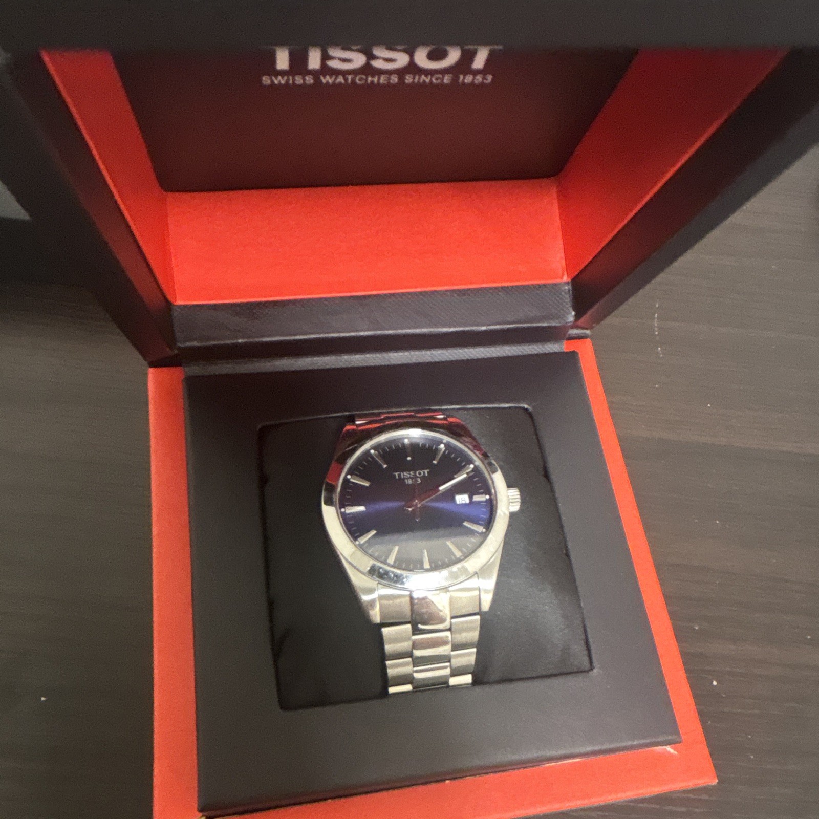 TISSOT GENTLEMAN 40MM Blue Dial Quartz Date Steel Bracelet Watch w/ Box
