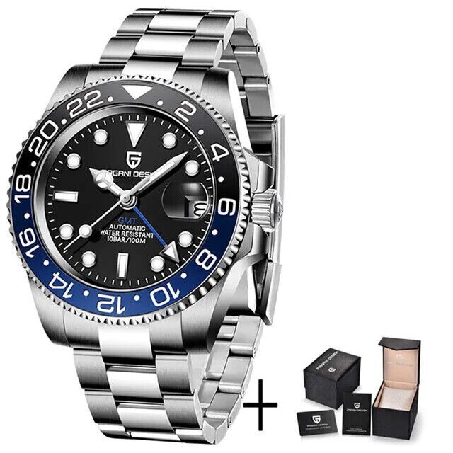 PAGANI DESIGN PD-1662 GMT Automatic Watch 40mm Blue &Black Bezel “BATMAN”