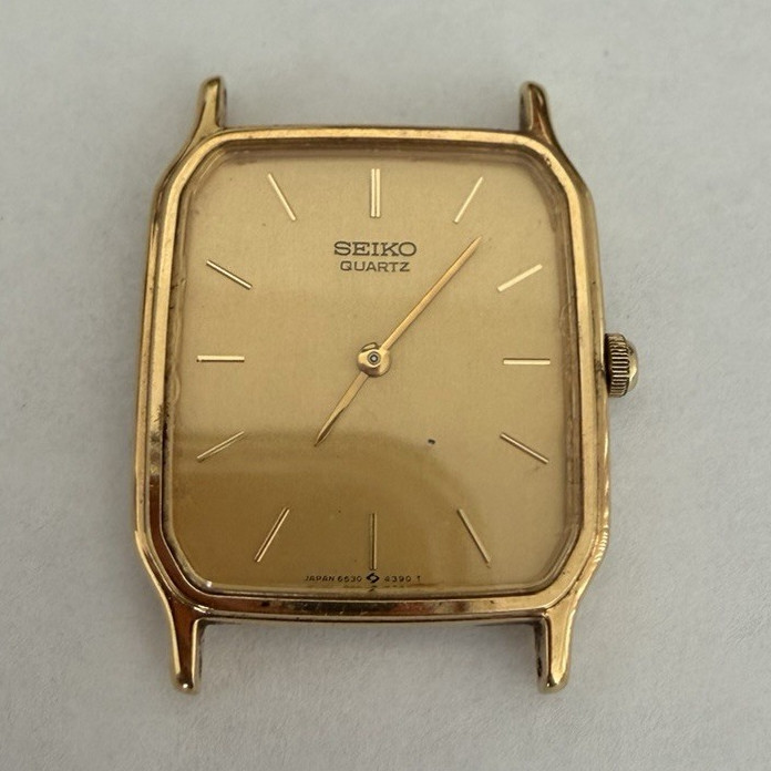 Seiko Quartz Gold Tone Square Analog Dress Watch Head Only Stick Indices