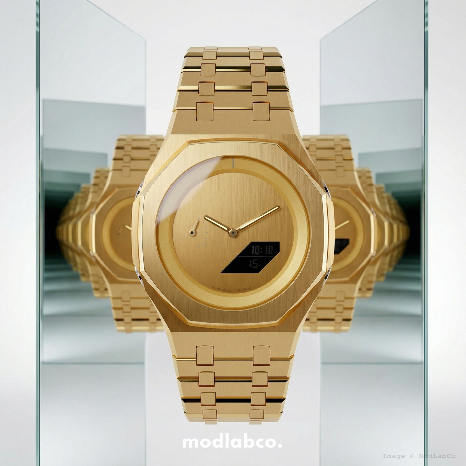 MLC-203 modlab company SIGNATURE 42 Octagonal Yellow Gold Dial Gold Metal Watch