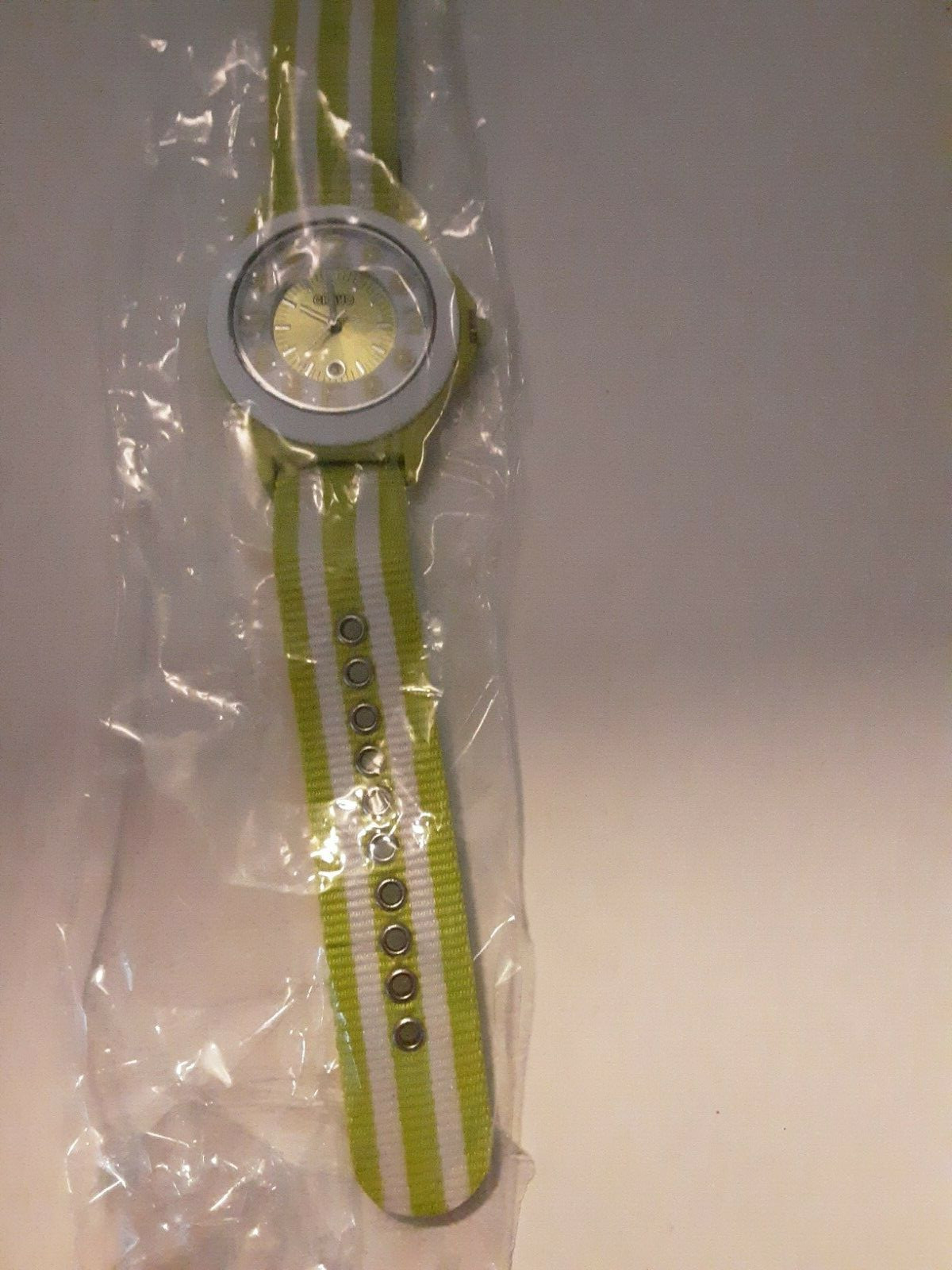 NEW Crayo Carnival Wrist Watch Date Lime Green White Stripe Unisex Nylon Band