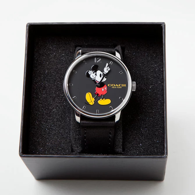 COACH x Disney Mickey Mouse Leather Watch W6232 Black Box Included New Japan