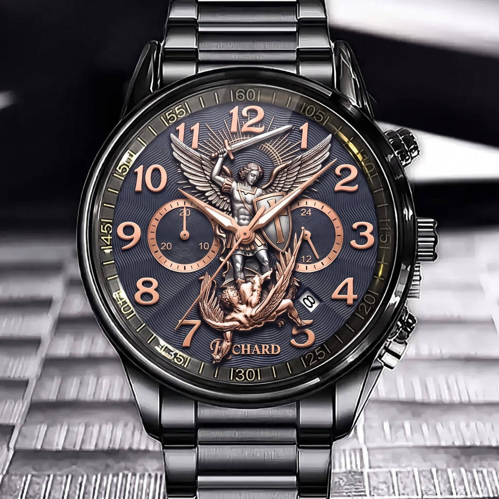 Personalized St Michael Celestial Stainless Steel Watch Christian Gift