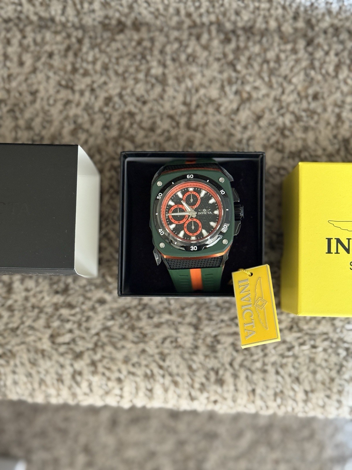 Invicta Black and Orange Chronograph Watch Mens rubber strap