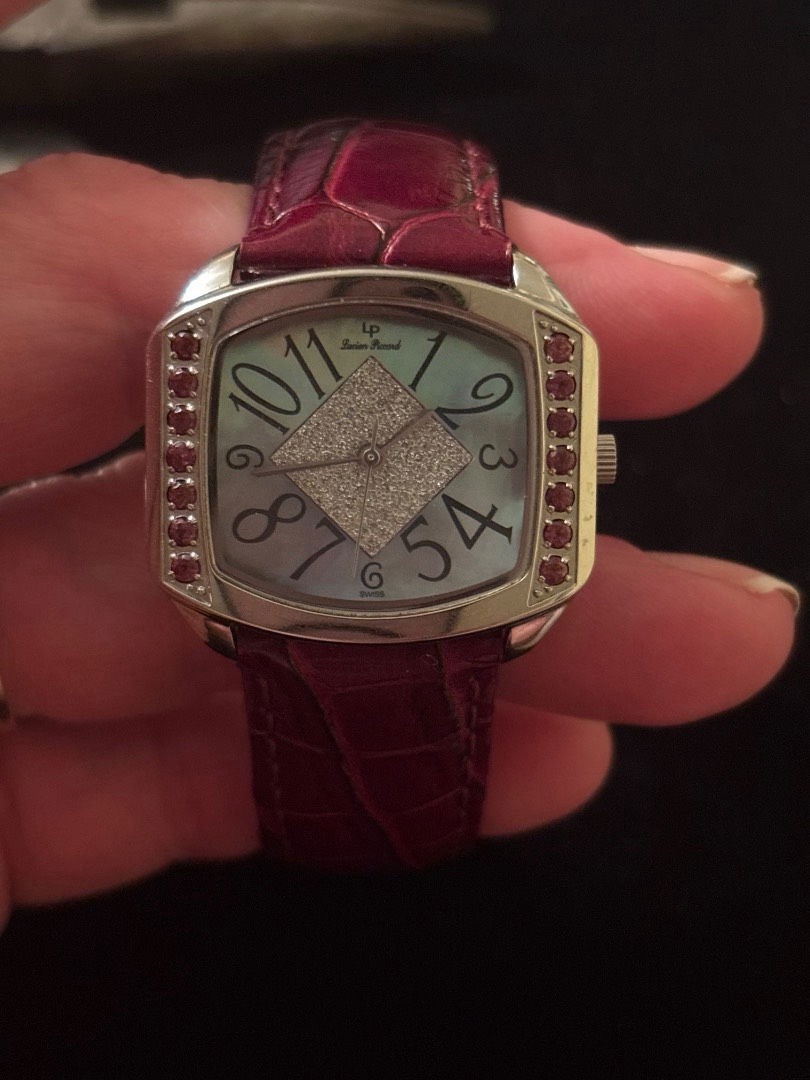 Lucien Piccard women’s watch 27061RHO gem bezel leather Sapphire Coated Crystal