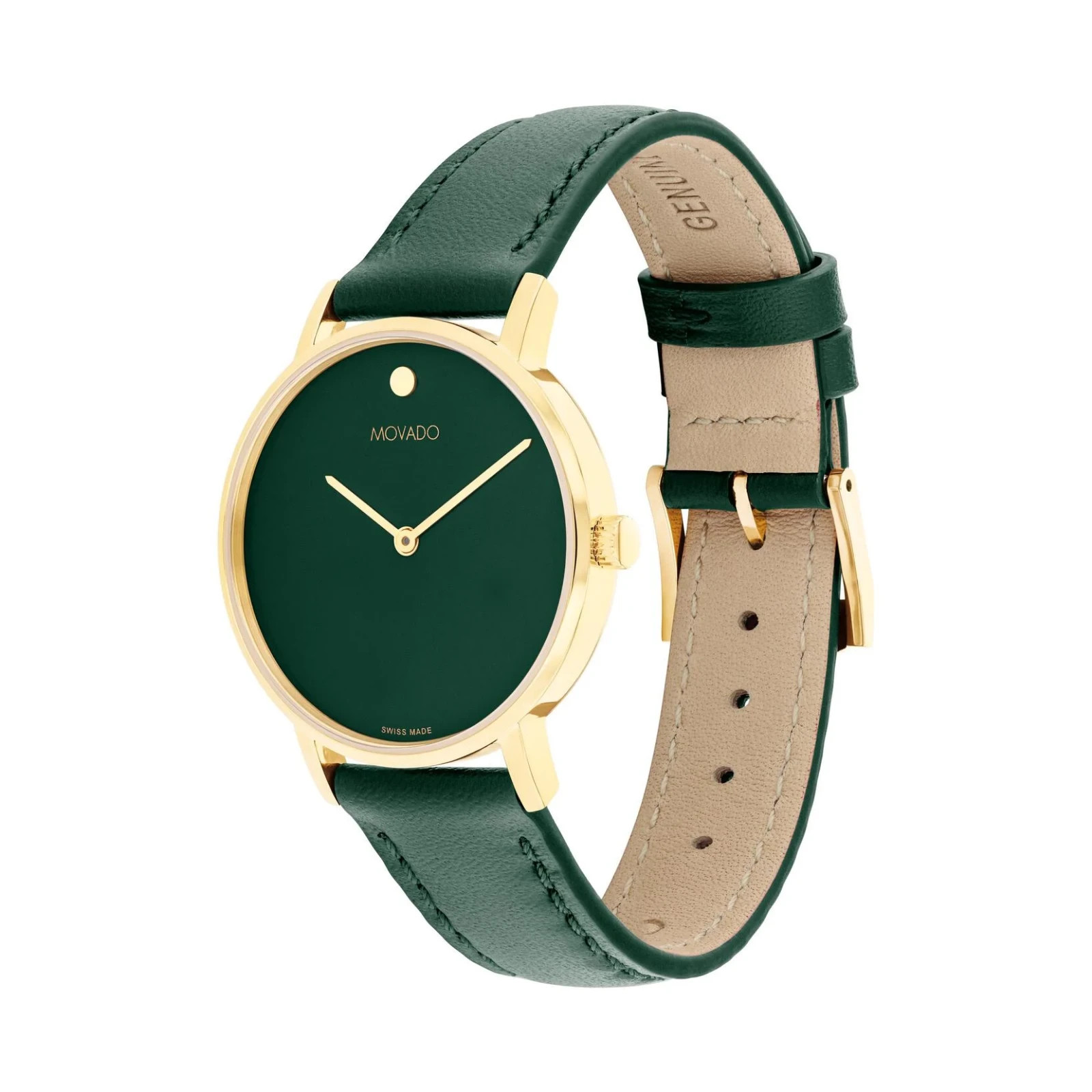 MOVADO Signature Green Dial & Leather Strap Gold Woman’s Watch 0608093