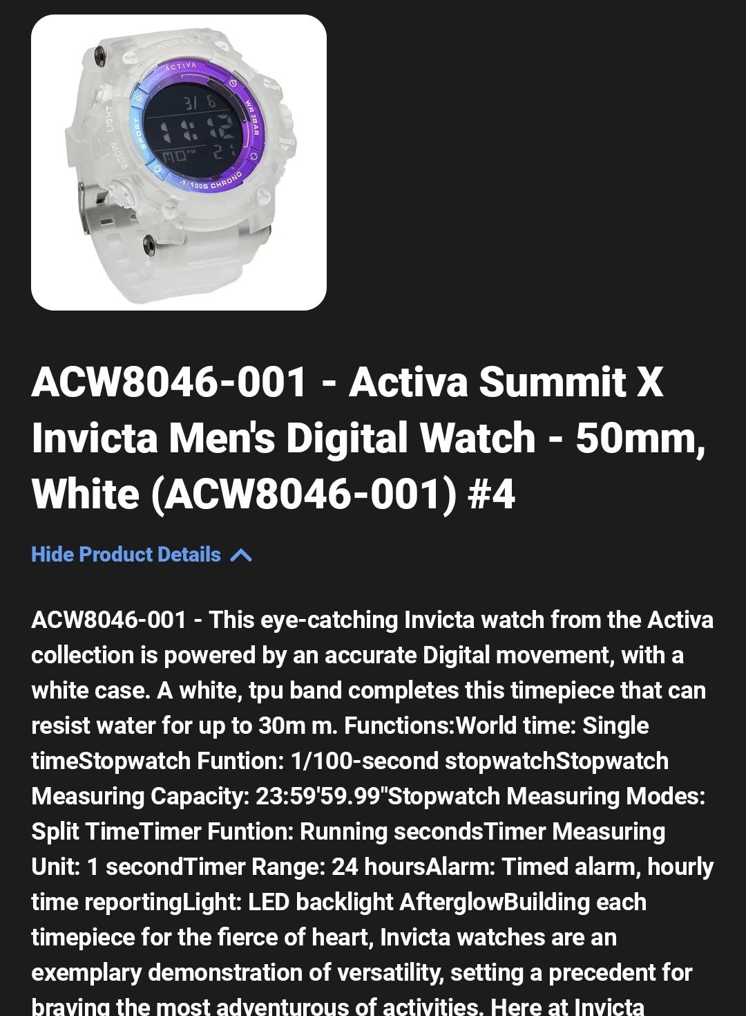 Activa Summit X Invicta Digital Men’s Watch. 50mm White/Blue/Purple ACW8046-001
