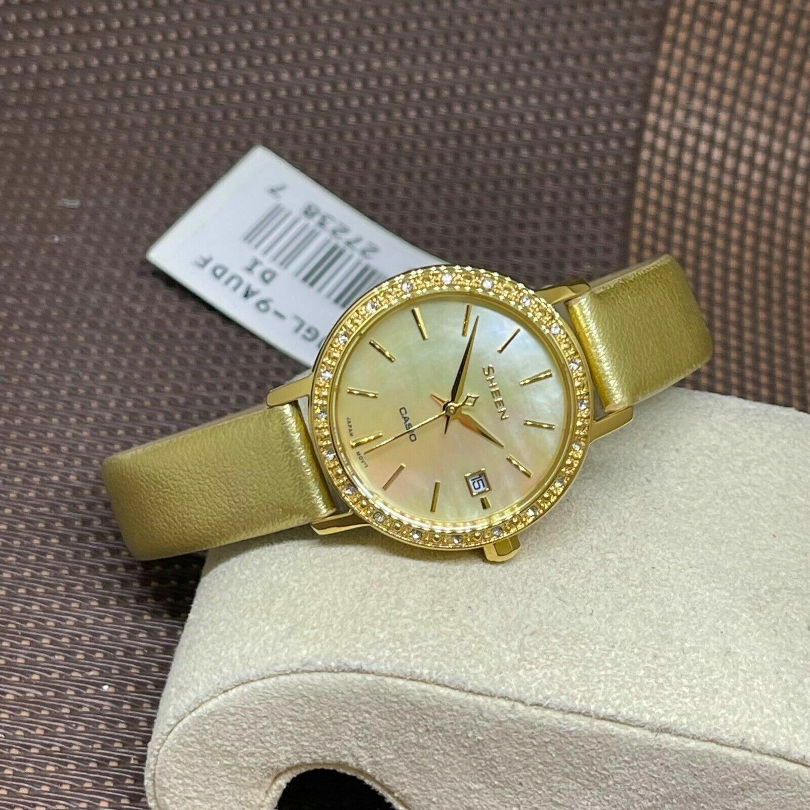 Casio Sheen SHE-4060GL-9A Mother Of Pearl Swarovski Leather Analog Ladies Watch