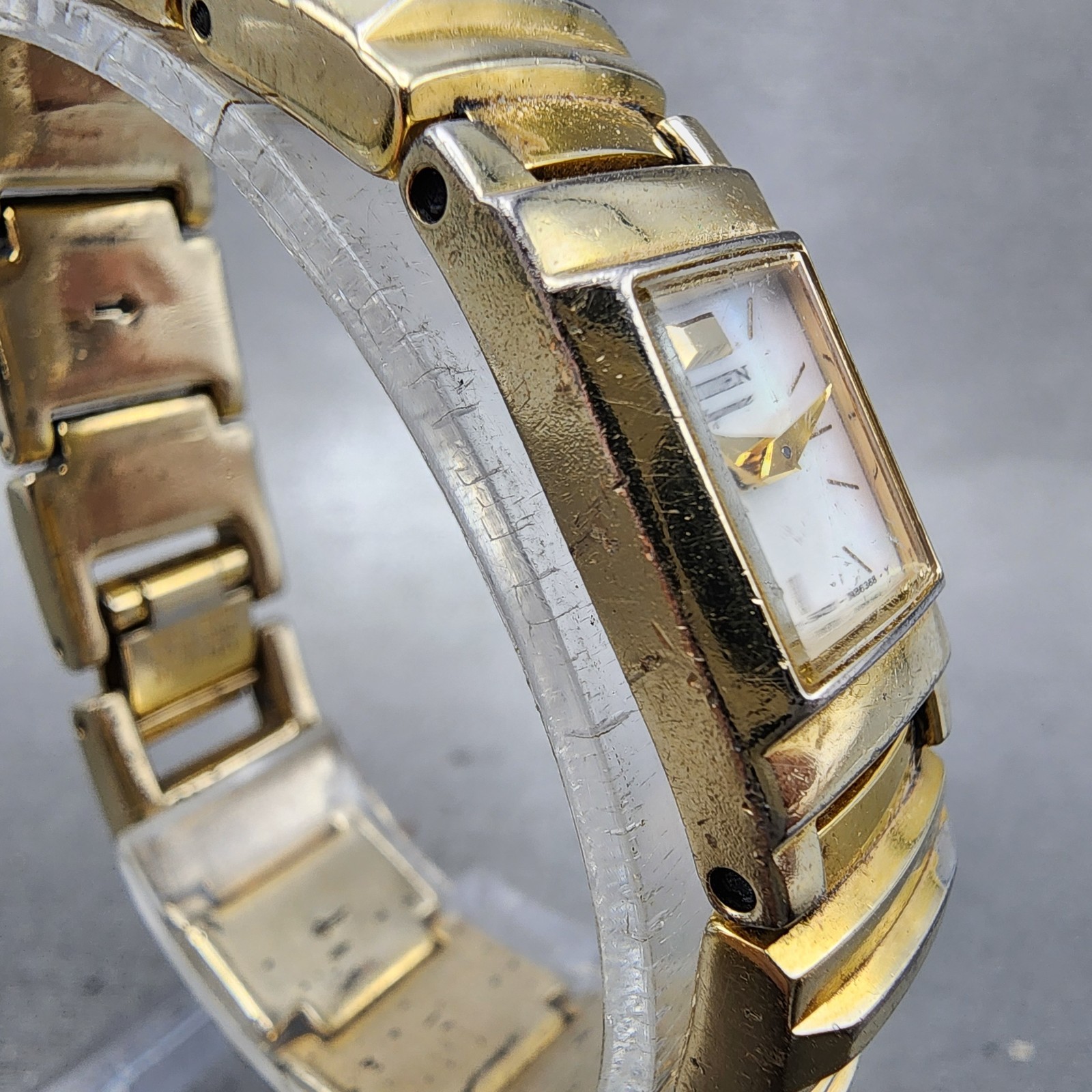 Citizen Tank Watch Women 14mm MOP Dial Gold Tone Rectangle New Battery Vintage