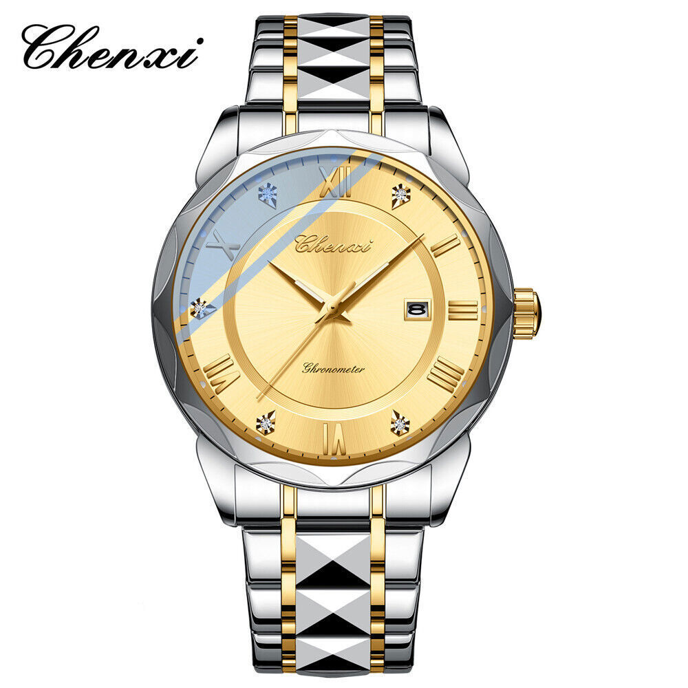 CHENXI Men Watches Silver Steel Wristwatch for Business Male Quartz Watches Gift