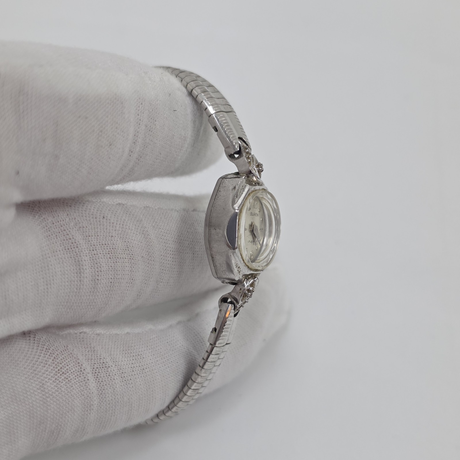 Vintage Buren Ladies Petite Cocktail Watch Silver Tone 17 Jewels Manual Wind