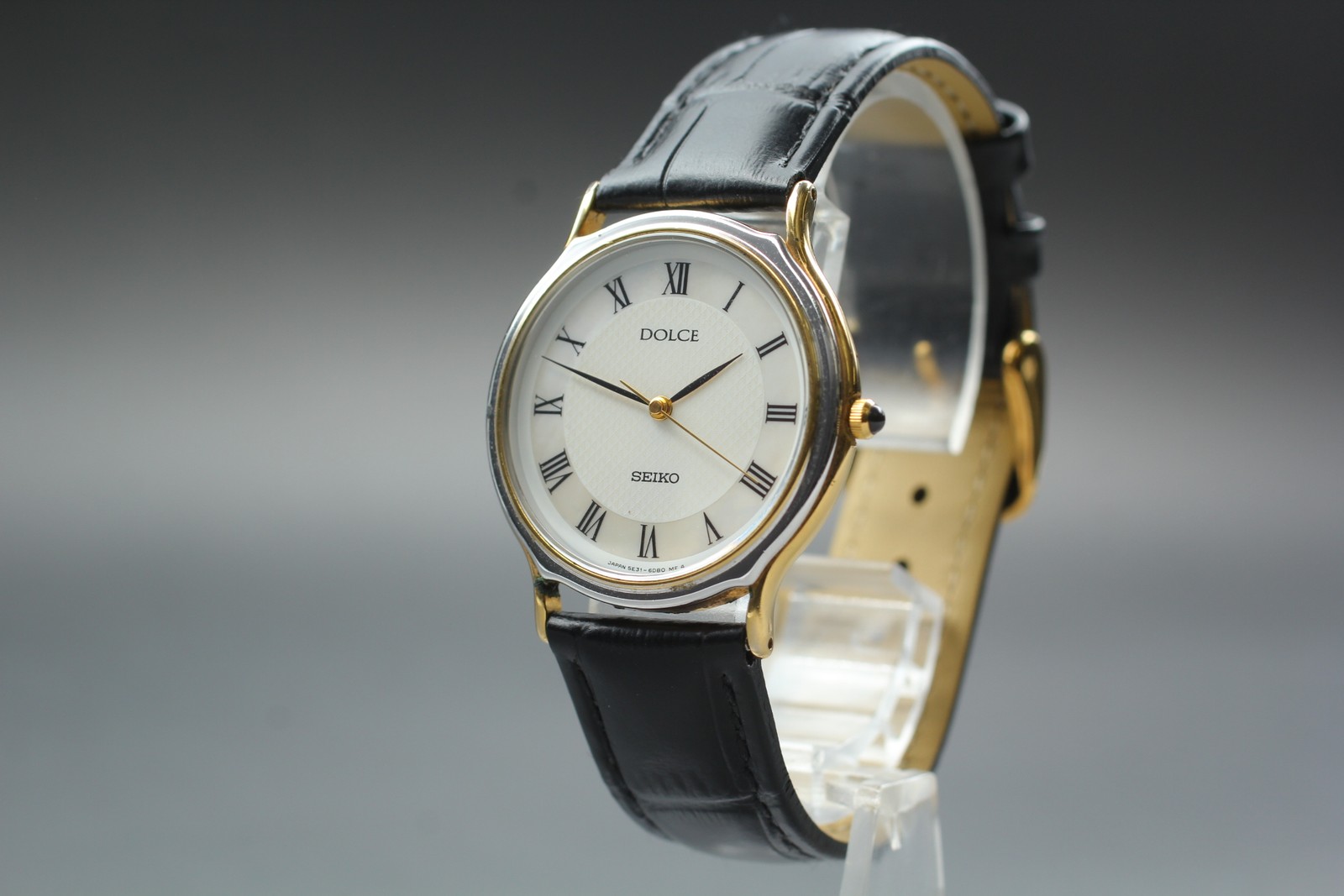 New Belt [Exc+5] Vintage Seiko Dolce 5E31-6D60 MOP Round Quartz Mens Watch 47 JP