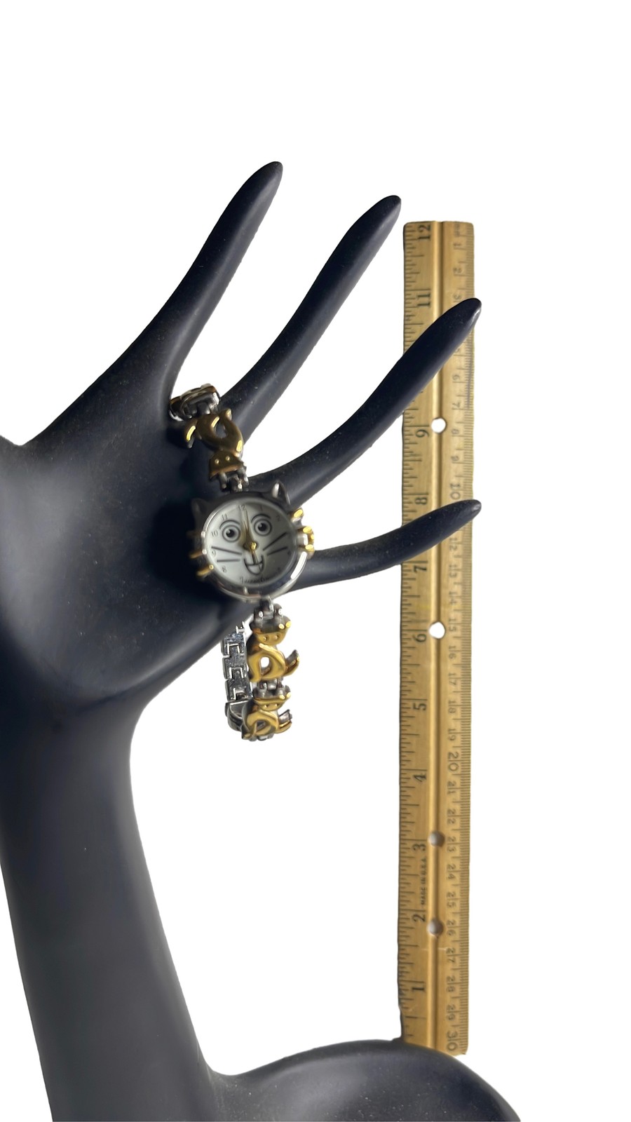Vintage Cat Kitten Inspired Charm Bracelet Watch Two Tone Silver GoldTones