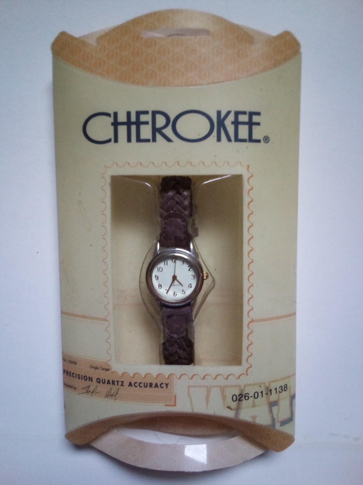 Cherokee Watch with Brown Braided Leather Band For Parts or Repair
