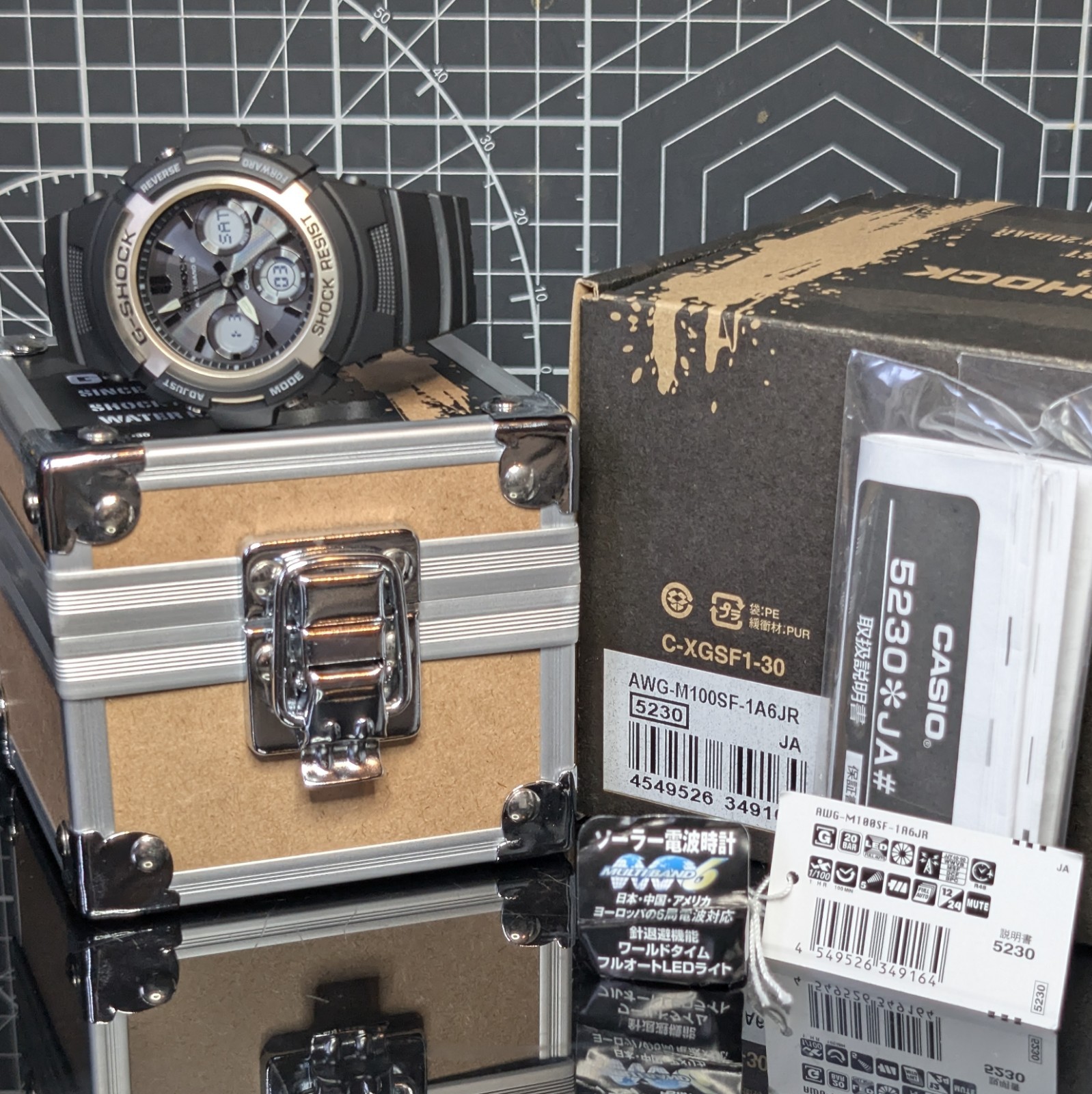 Casio G-Shock AWG-M100 Tough Solar Multiband Black Grey Gold AWG-M100SF-1A6