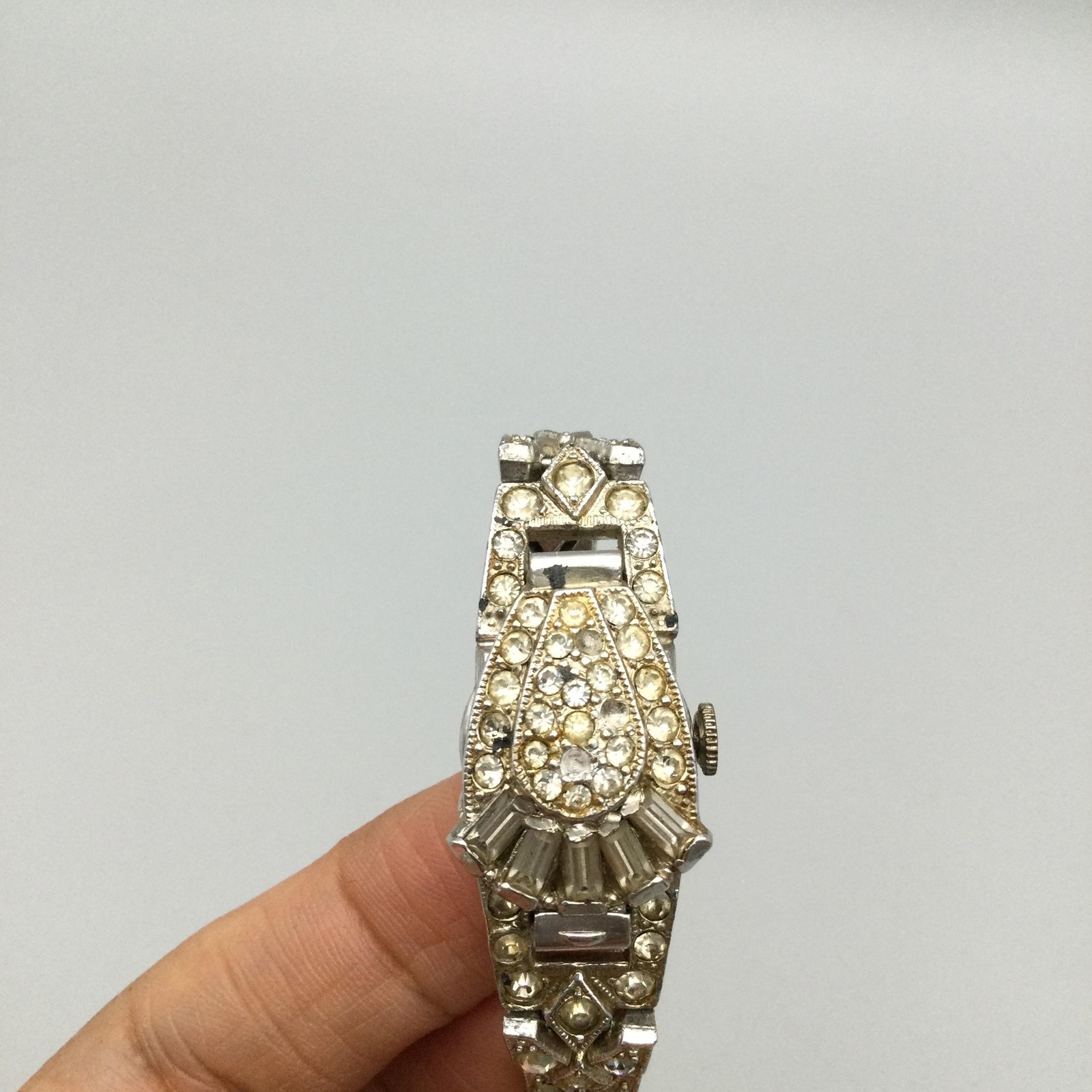 Vintage Welsbro Womens Watch 16mm Secret Dial Rhinestone Bracelet Manual Wind 7″