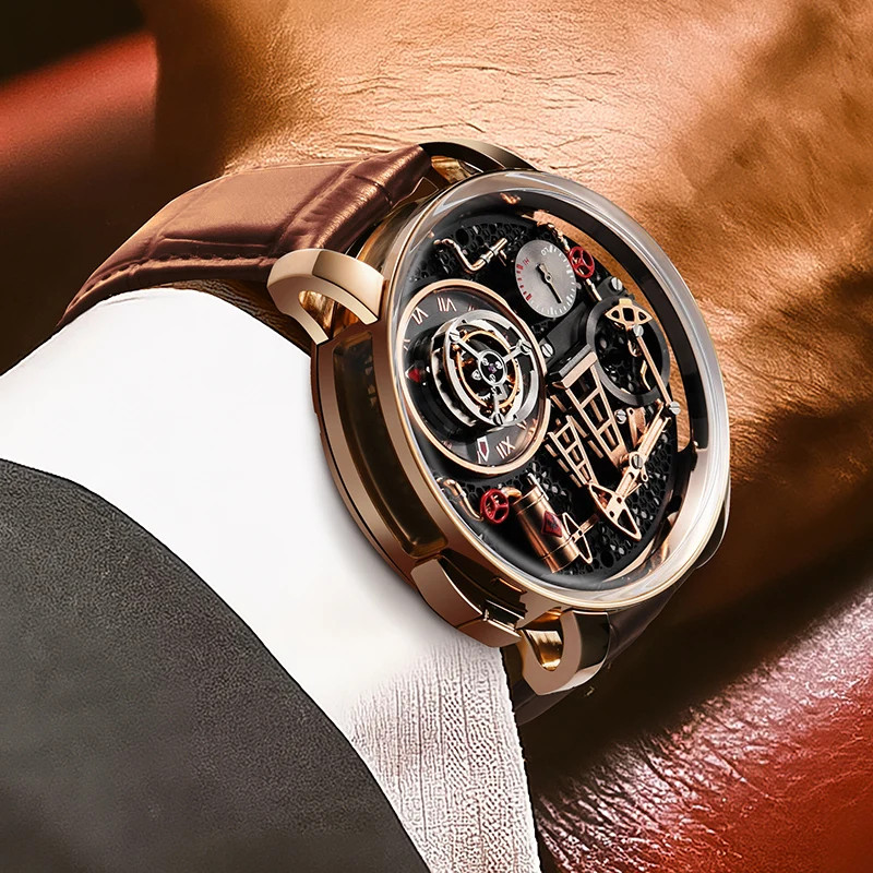 PINDU Oil Pump Dial Business Men Wristwatches 45.5MM Sapphire Glass Waterproof